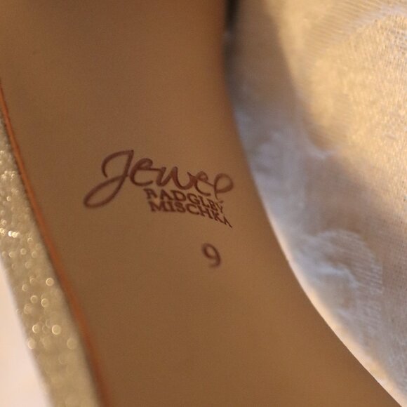 Jewel Badgley Mischka Louise Block Heel Sandal Silver Glitter Rhinestone Size 9 - Picture 12 of 15